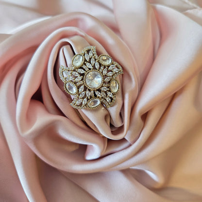 Gold Floral Kundan Ring