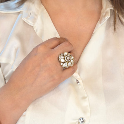 Gold Floral Studded Ring
