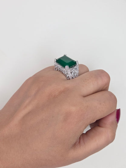 Emerald Cut Green Gemstone Statement Ring  Description: