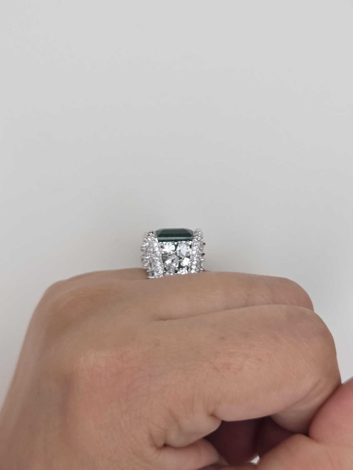 Emerald Cut Green Gemstone Statement Ring  Description: