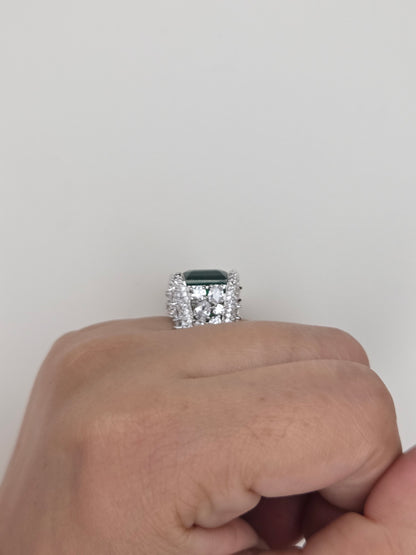 Emerald Cut Green Gemstone Statement Ring  Description: