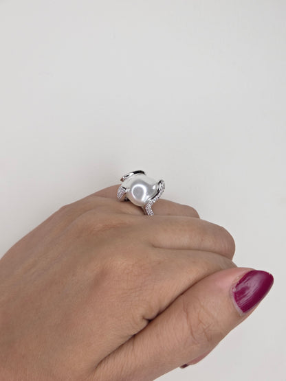 Baroque Pearl & Pavé Statement Ring