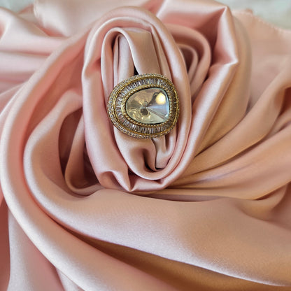 Gold-Tone Oval Stone Studded Ring