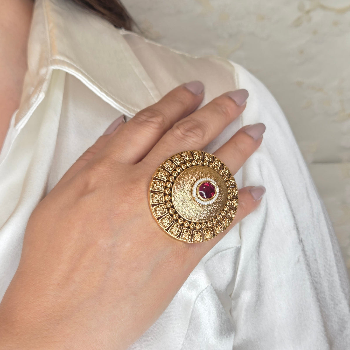 Ruby Jaal Temple Ring