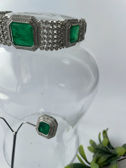 Emerald And Zircon Studded Exclusive Choker Set
