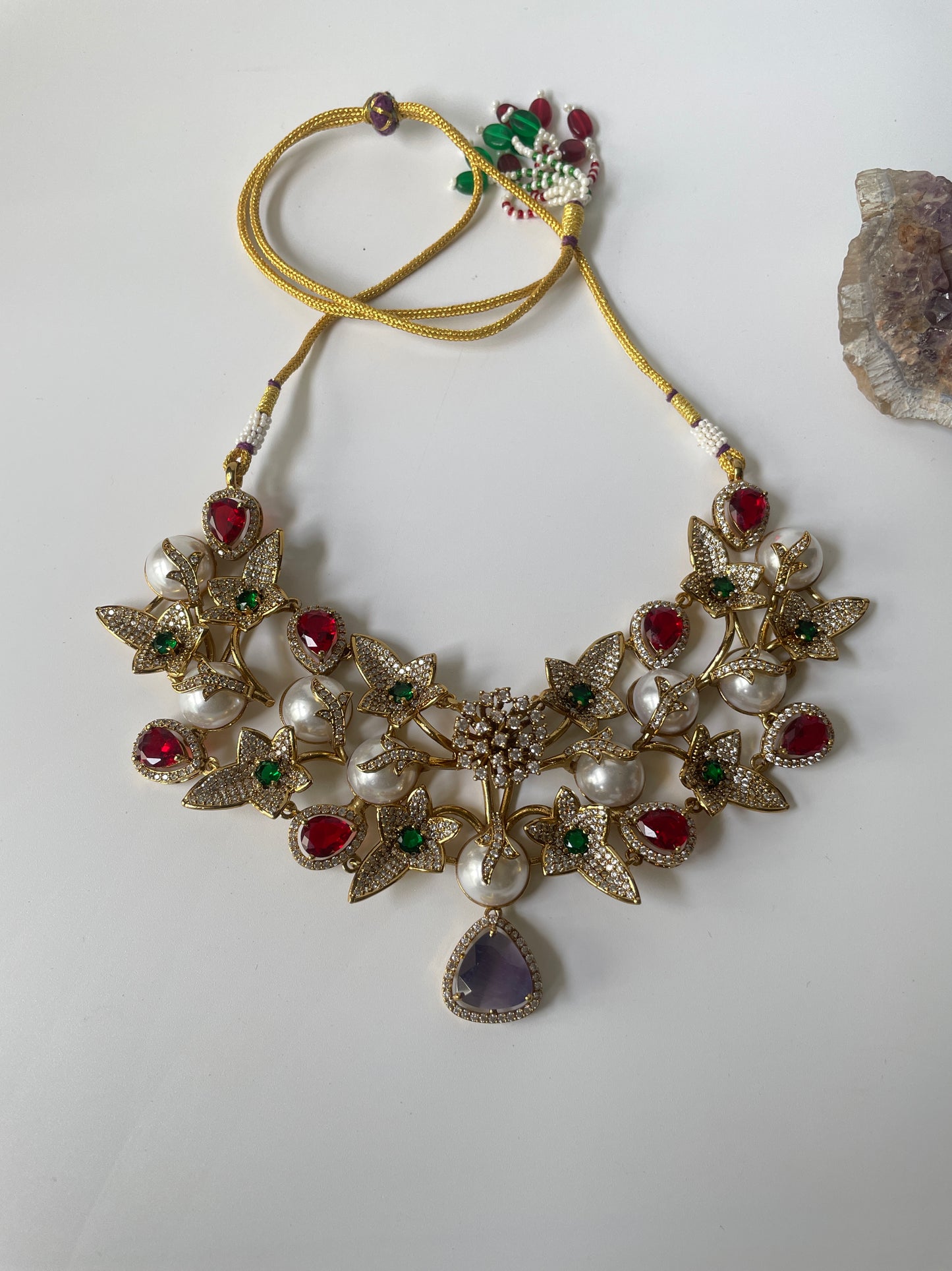 Stone Studded Utsav Necklace Set with Multi Colored Stone Detailing