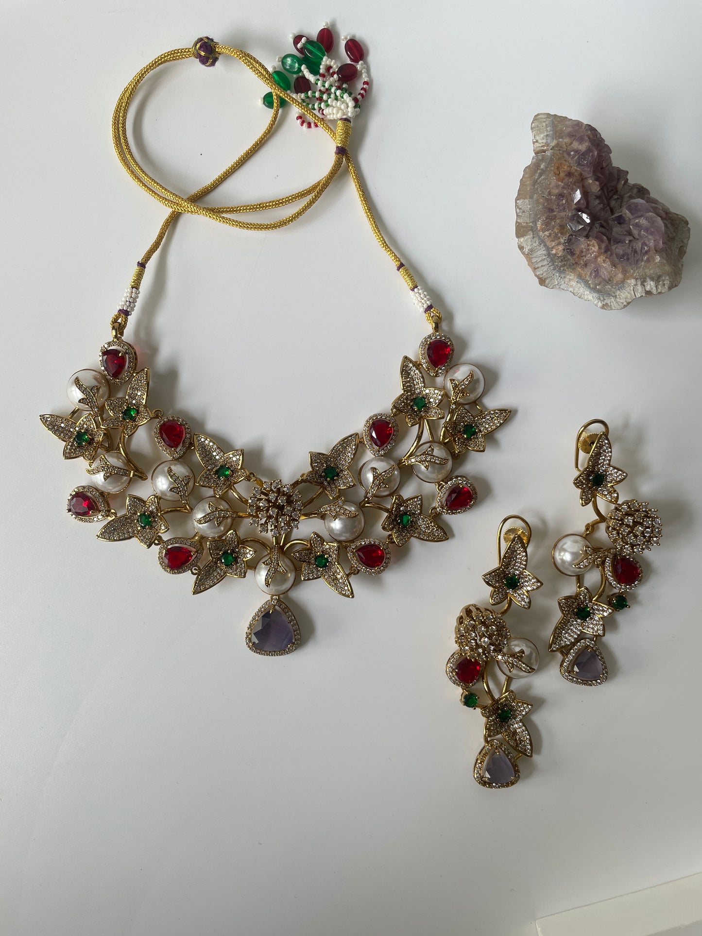Stone Studded Utsav Necklace Set with Multi Colored Stone Detailing