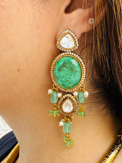 Gilded Gold Utsav Choker Set with Sea Green Stone Accents