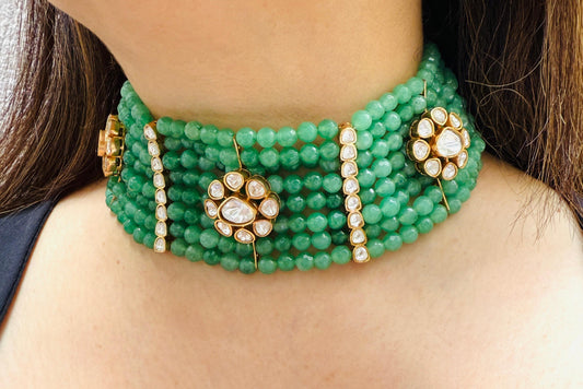 Uncut Kundan and Lush Green Beaded Utsav Necklace Set