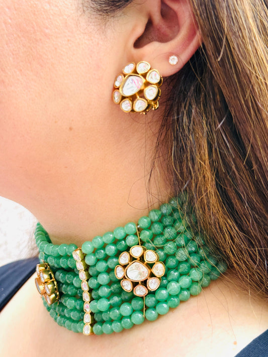 Uncut Kundan and Lush Green Beaded Utsav Necklace Set