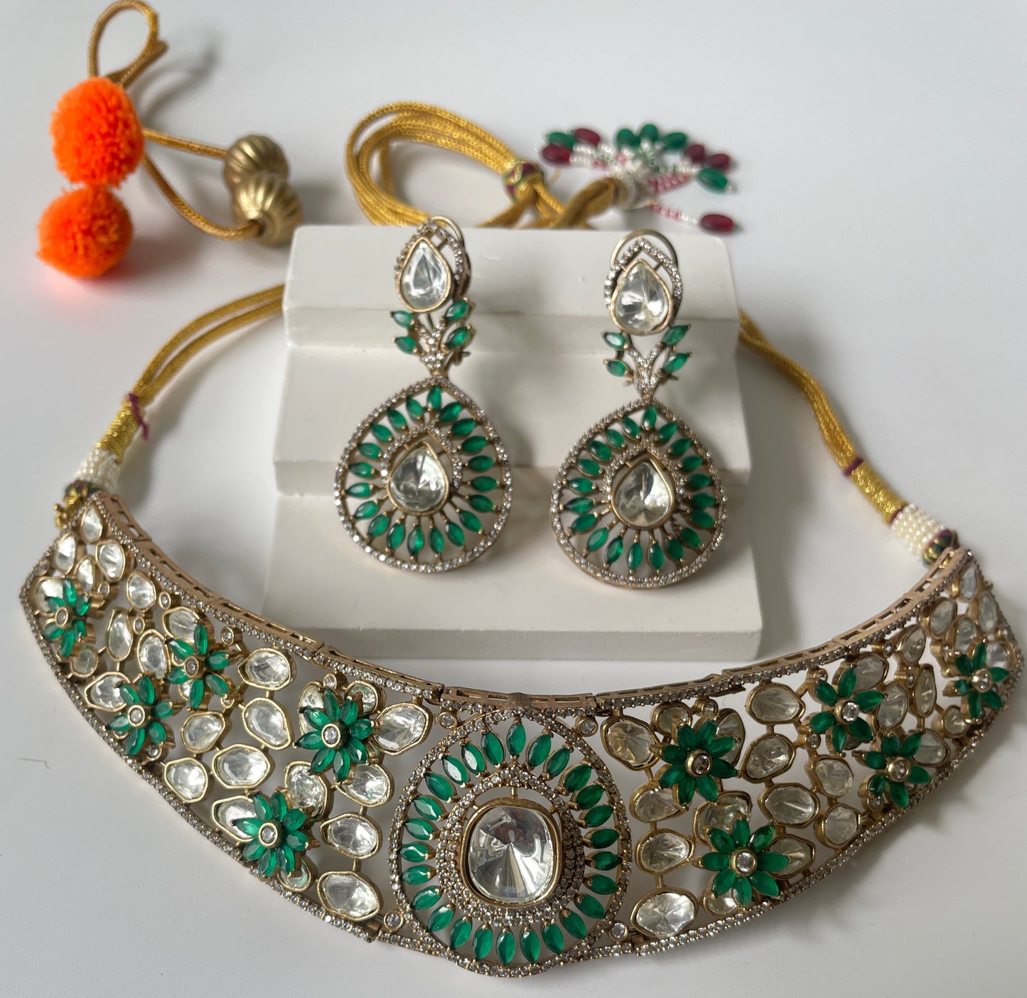 Gold Finish Utsav Choker Set with Stone Accents