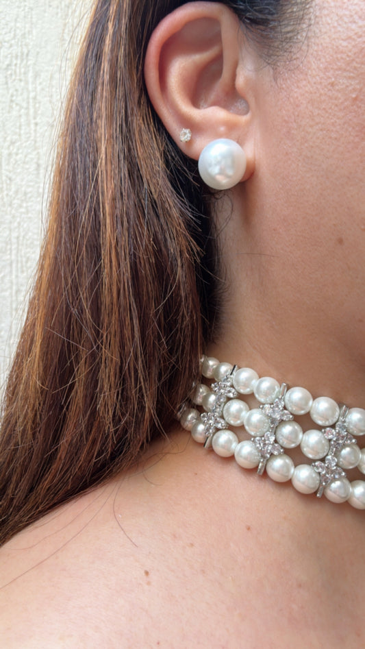 Classic Pearl Choker Set Accented with Zircon