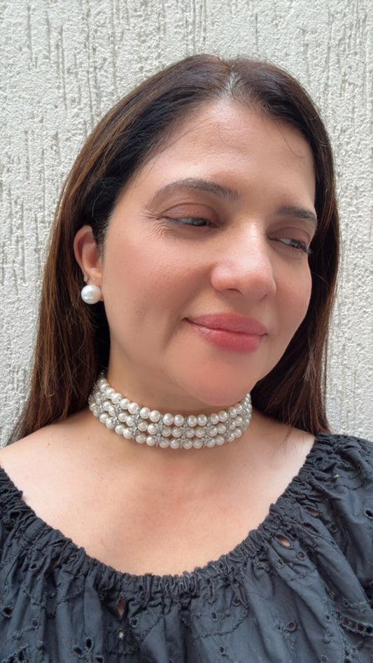 Classic Pearl Choker Set Accented with Zircon