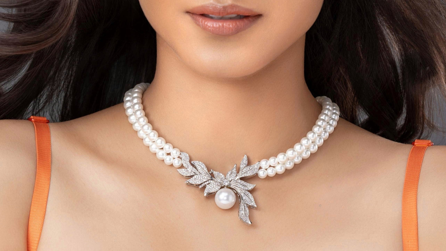 Pearl and Zircon Accented Classic Necklace Set