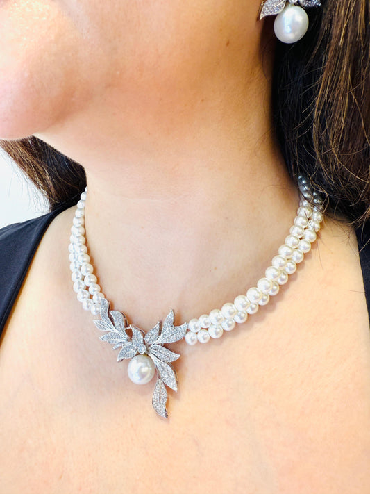 Pearl and Zircon Accented Classic Necklace Set