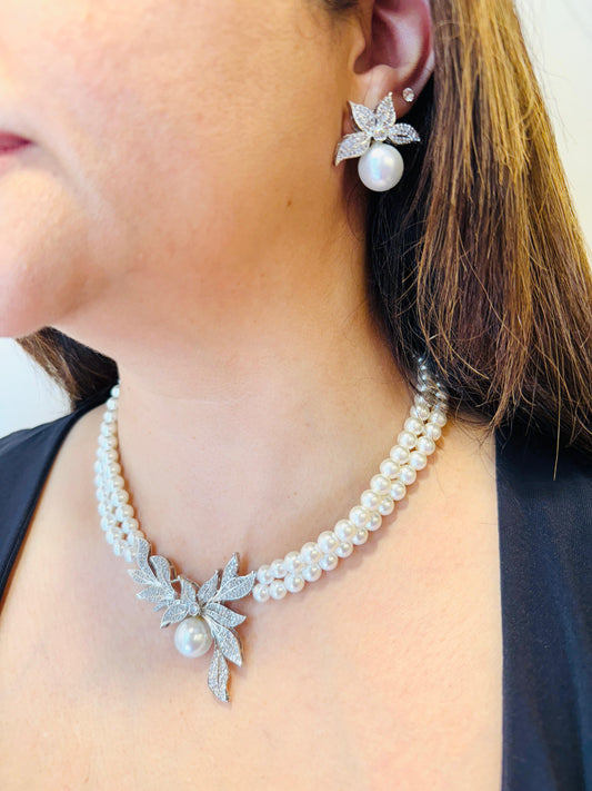 Pearl and Zircon Accented Classic Necklace Set