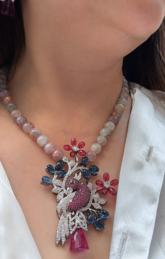 Studded Nature Inspired Motif Beaded Long Necklace Set