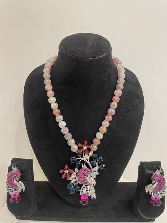 Studded Nature Inspired Motif Beaded Long Necklace Set