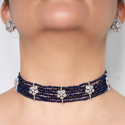 Navy Blue Beaded Zircon Necklace Set