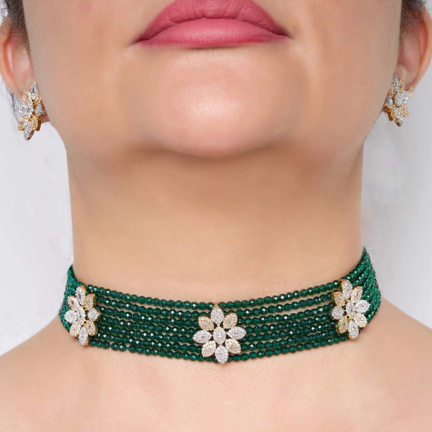 Zircon Beaded Choker Necklace Set