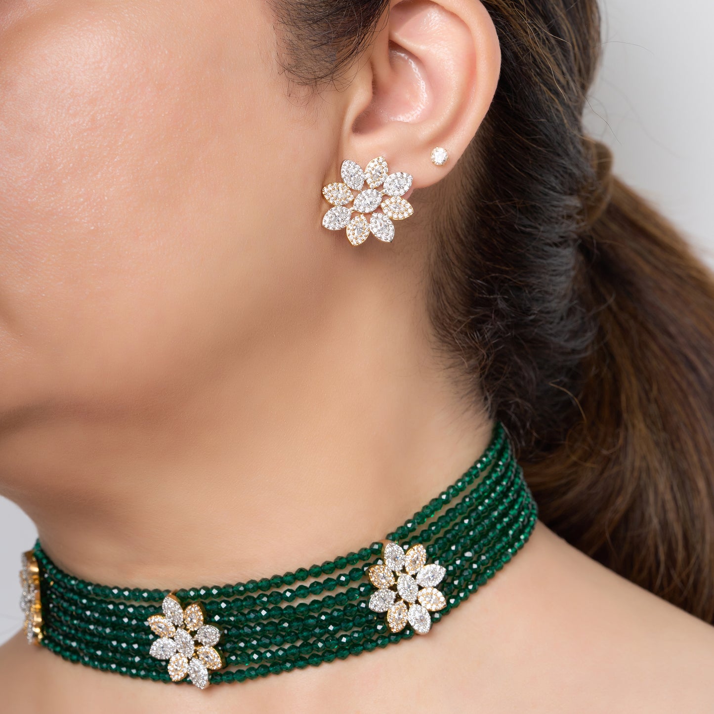 Zircon Beaded Choker Necklace Set