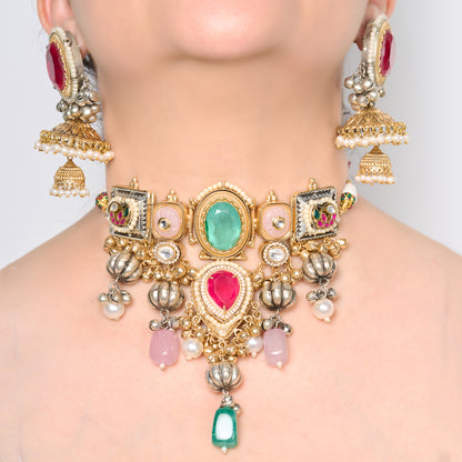 Multi Stone Studded Necklace Set