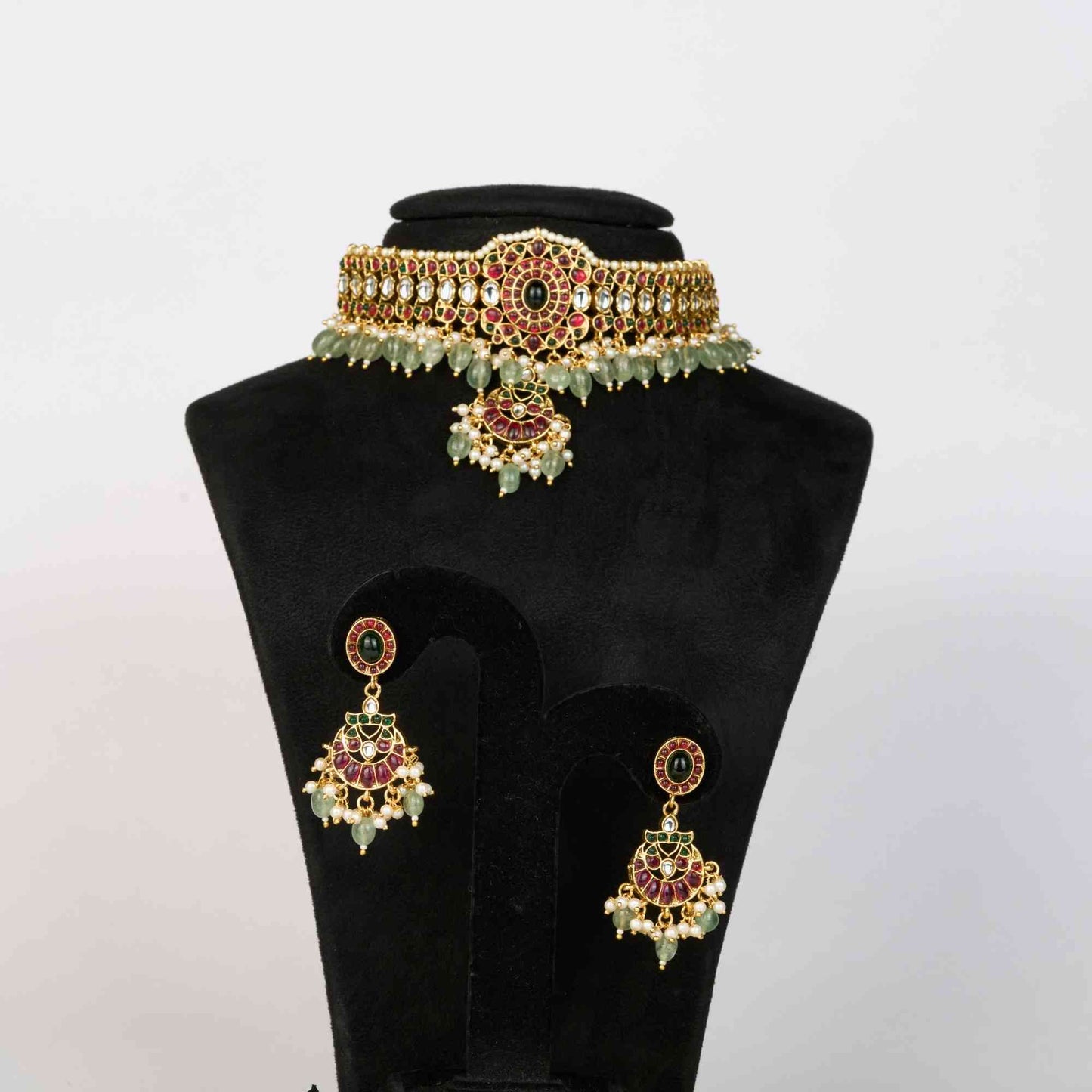 Multi Stone Studded Necklace Set with Jade Beads