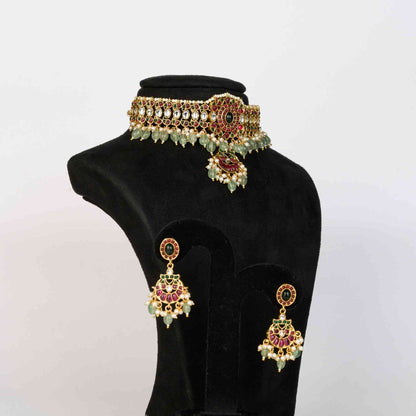 Multi Stone Studded Necklace Set with Jade Beads