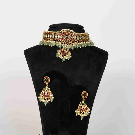 Multi Stone Studded Necklace Set with Jade Beads