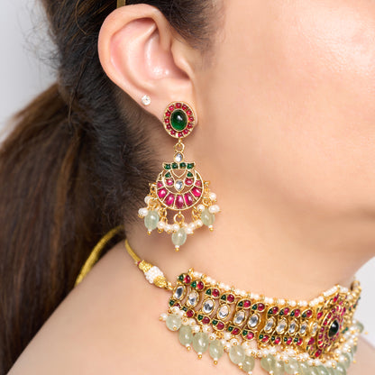 Multi Stone Studded Necklace Set with Jade Beads