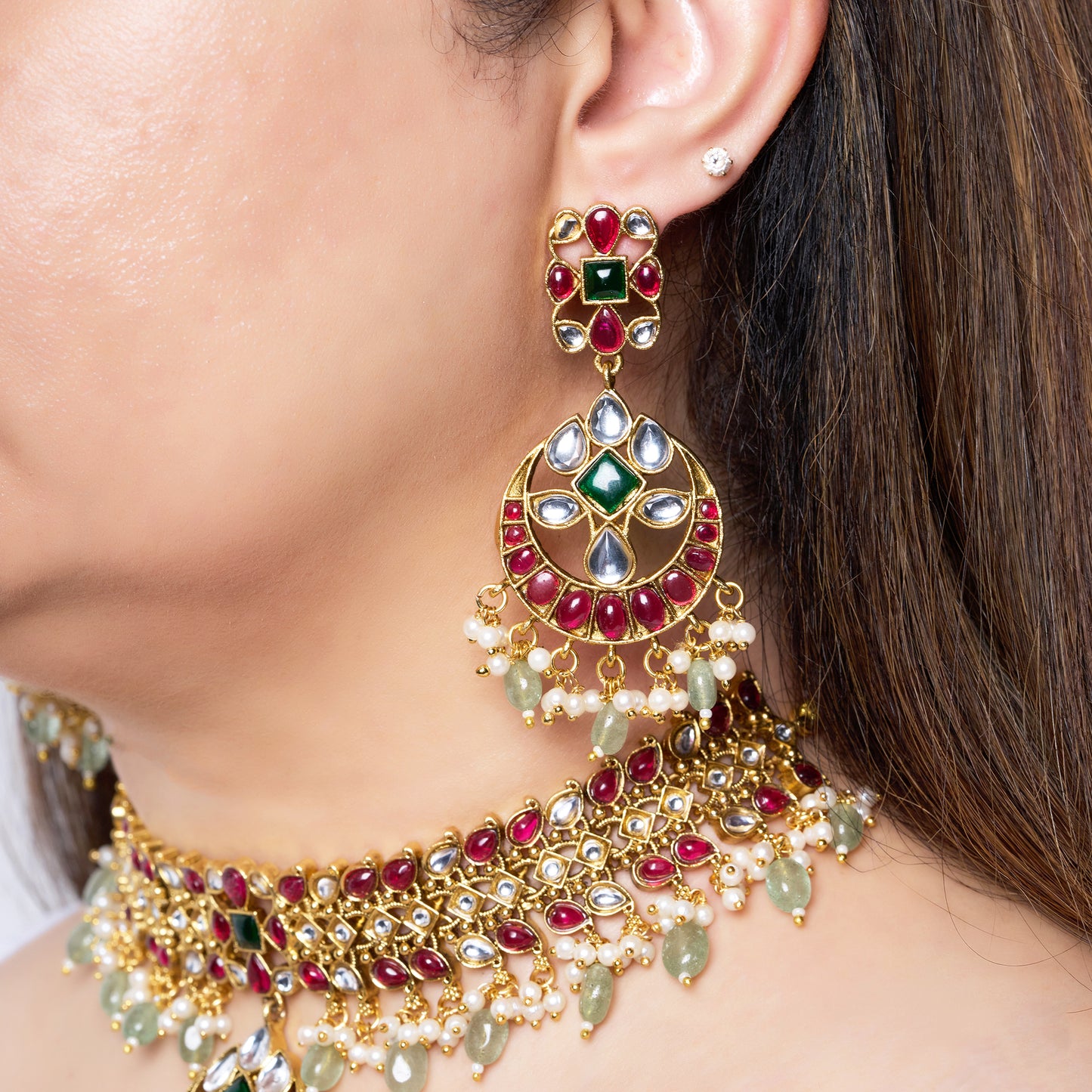 Heritage Kundan Choker Set with Ruby Stones & Mint Green Drops