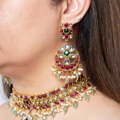 Heritage Kundan Choker Set with Ruby Stones & Mint Green Drops