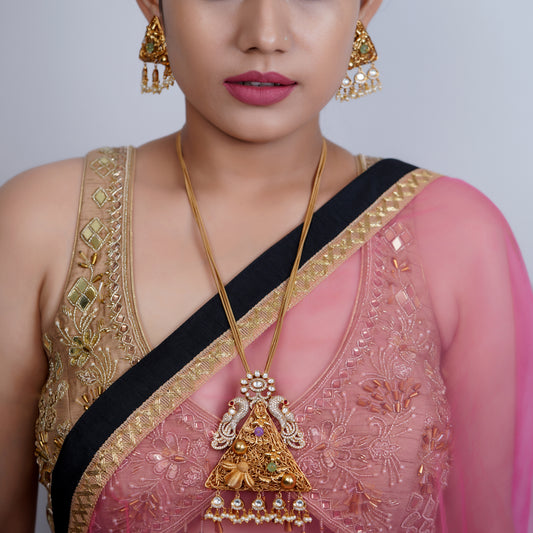 Antique Temple Pendant Long Necklace Set
