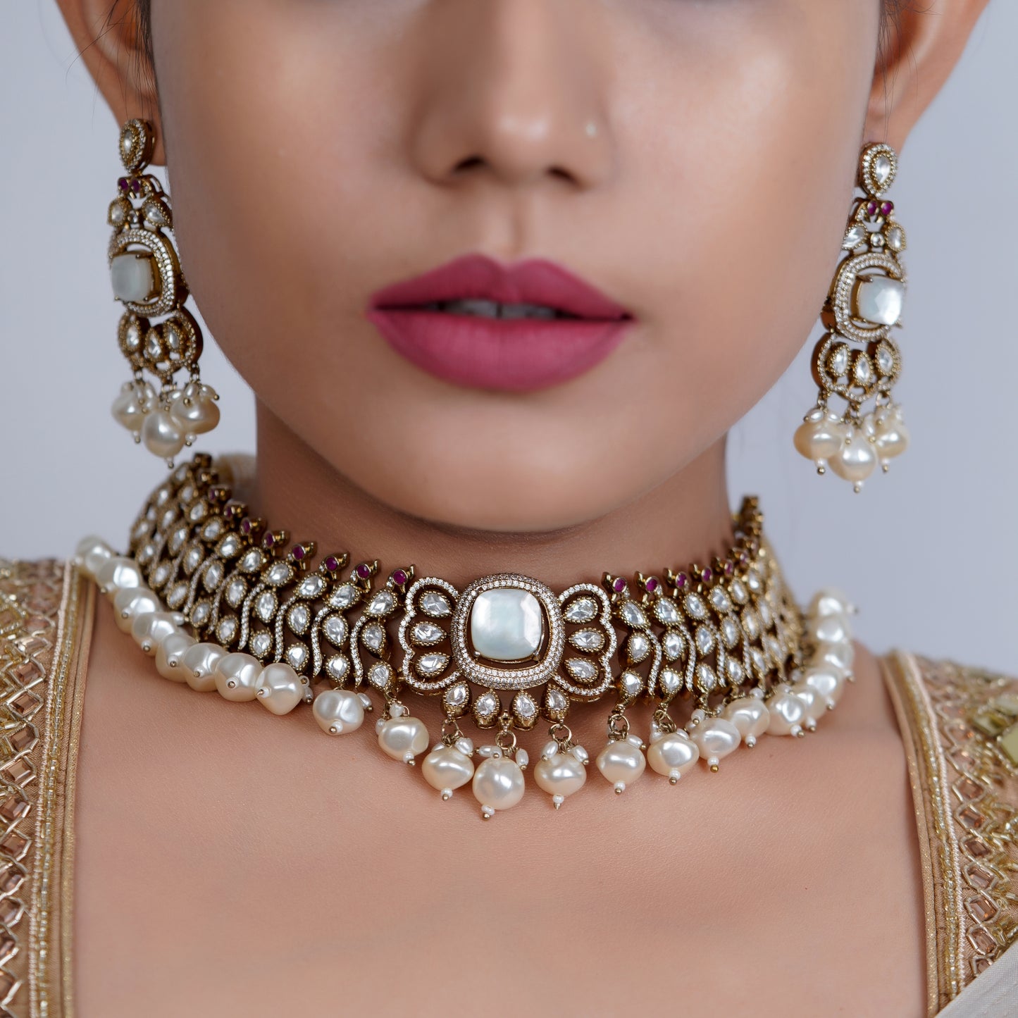 Pearl Polki Bridal Choker Set
