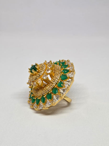 Green Zircon Dome Ring in Gold Finish