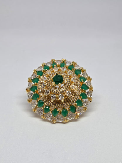 Green Zircon Dome Ring in Gold Finish