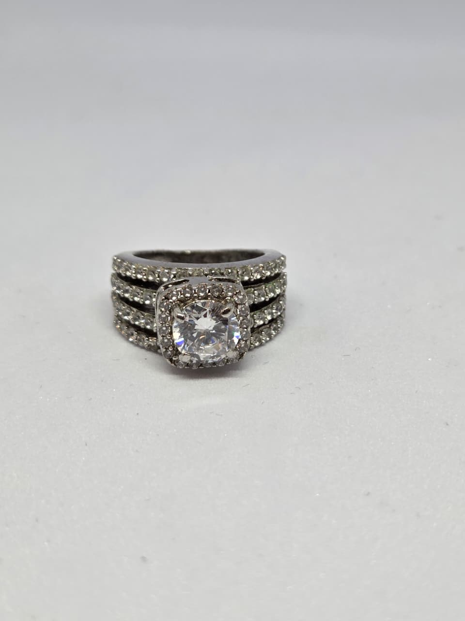 Zircon Solitaire Three Row Band Ring