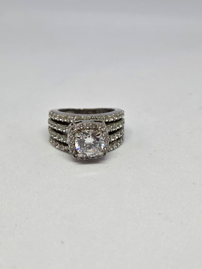 Zircon Solitaire Three Row Band Ring