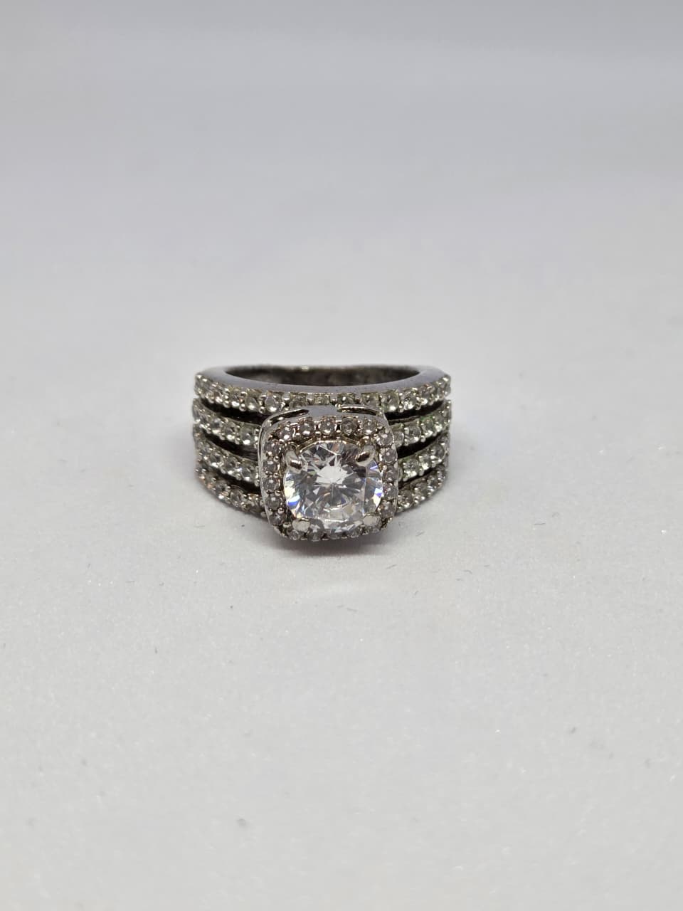 Zircon Solitaire Three Row Band Ring
