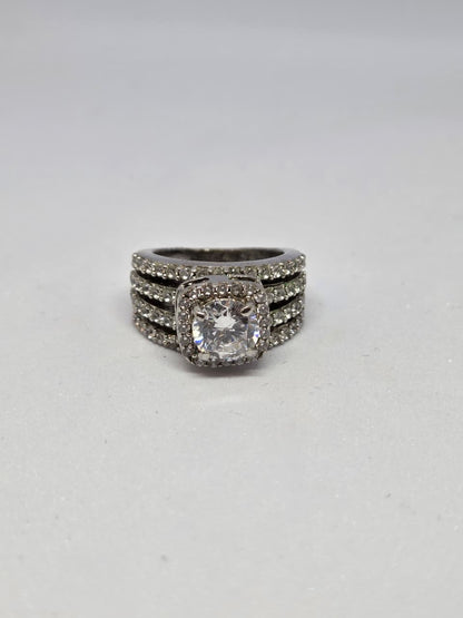 Zircon Solitaire Three Row Band Ring