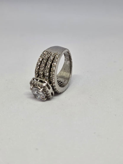 Zircon Solitaire Three Row Band Ring
