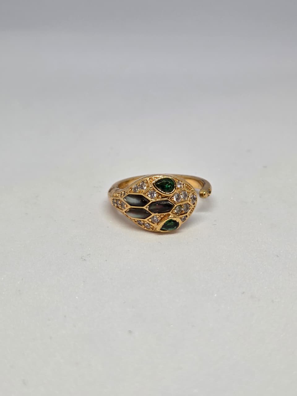 Snake Head Zircon Ring in Gold Finish