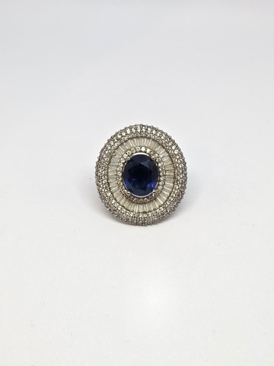 Blue Stone Oval Halo Zircon Ring