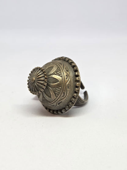 Carved Oxidised Dome Ring