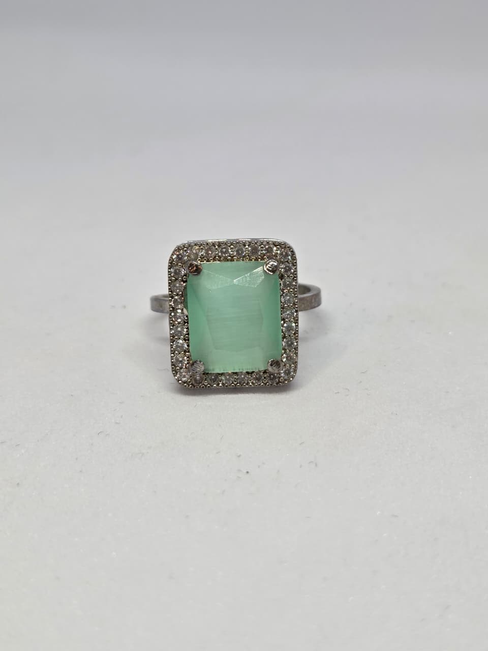 Aqua Zircon Solitaire Halo Ring