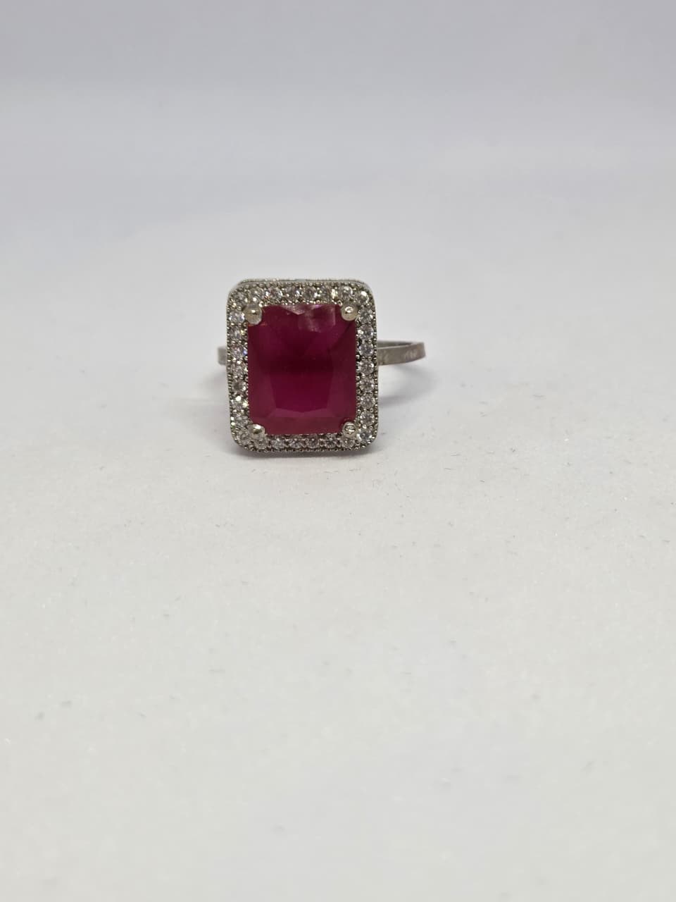 Deep Red Zircon Halo Ring