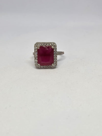 Deep Red Zircon Halo Ring