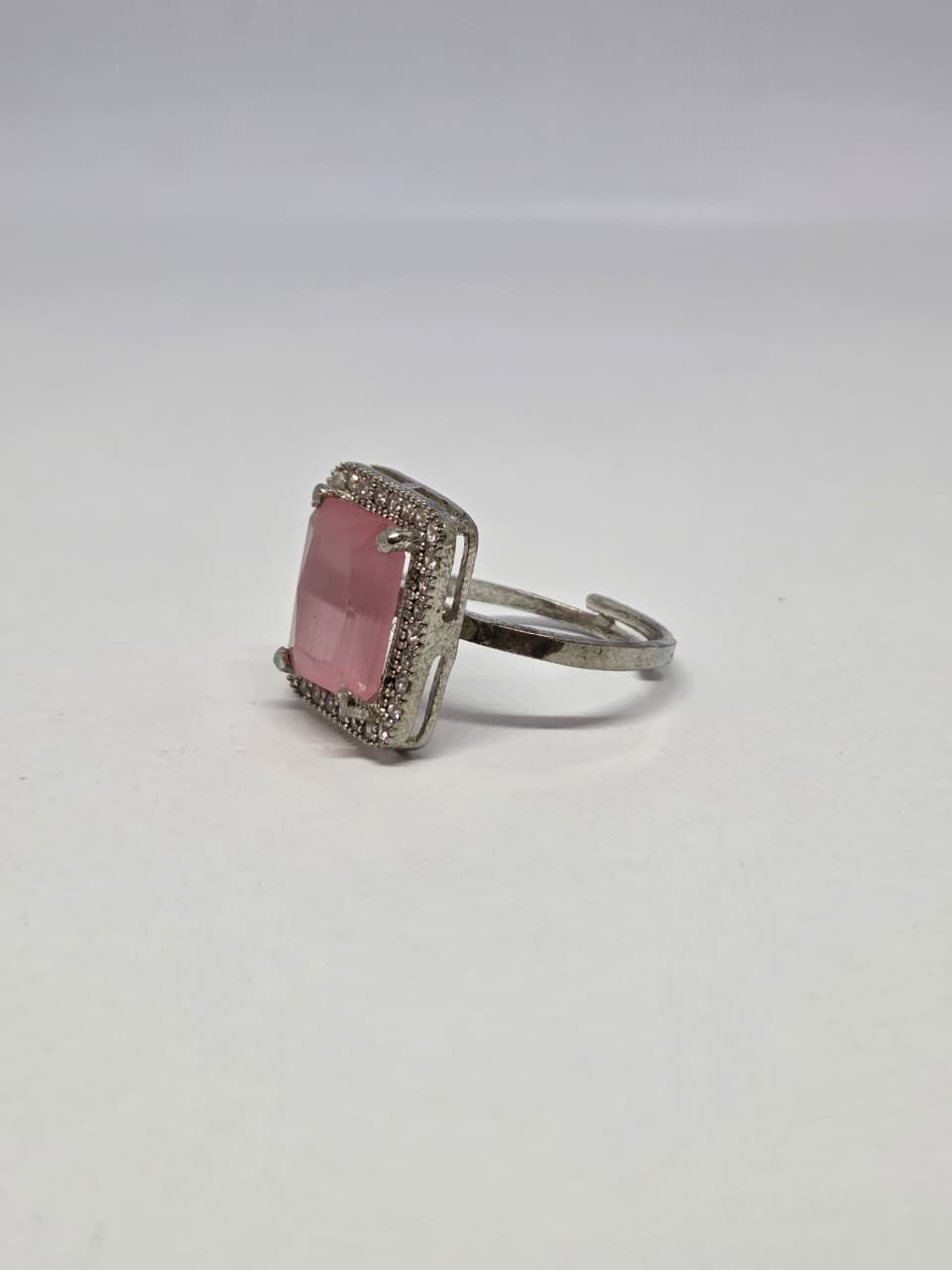 Blush Pink Zircon Crystal Halo Ring