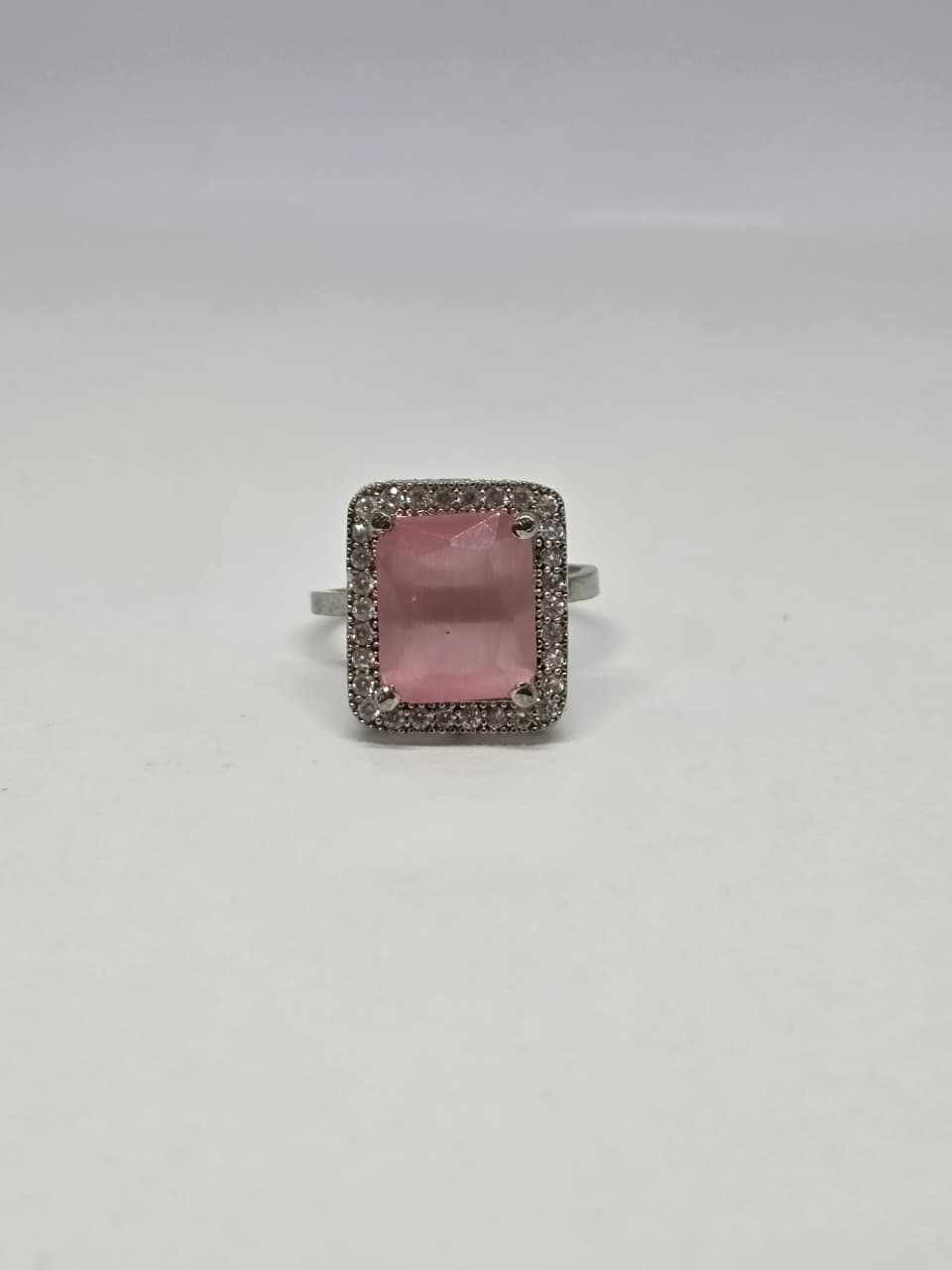 Blush Pink Zircon Crystal Halo Ring