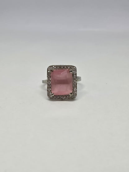 Blush Pink Zircon Crystal Halo Ring
